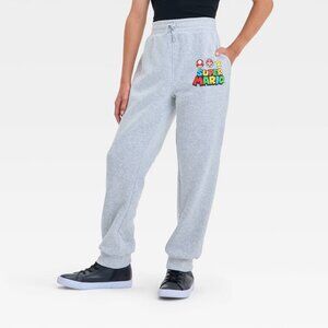 Boys' Super Mario Printed Fleece Joggers - Heather Gray XL
